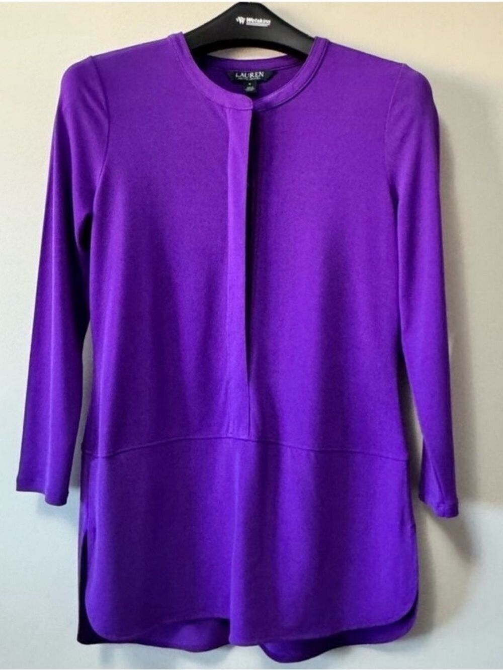 Ralph Lauren Purple 3/4 Sleeve Tunic with Mandarin Collar